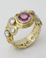 Commissioned Loop Ring with pink Sapphire and five diamonds